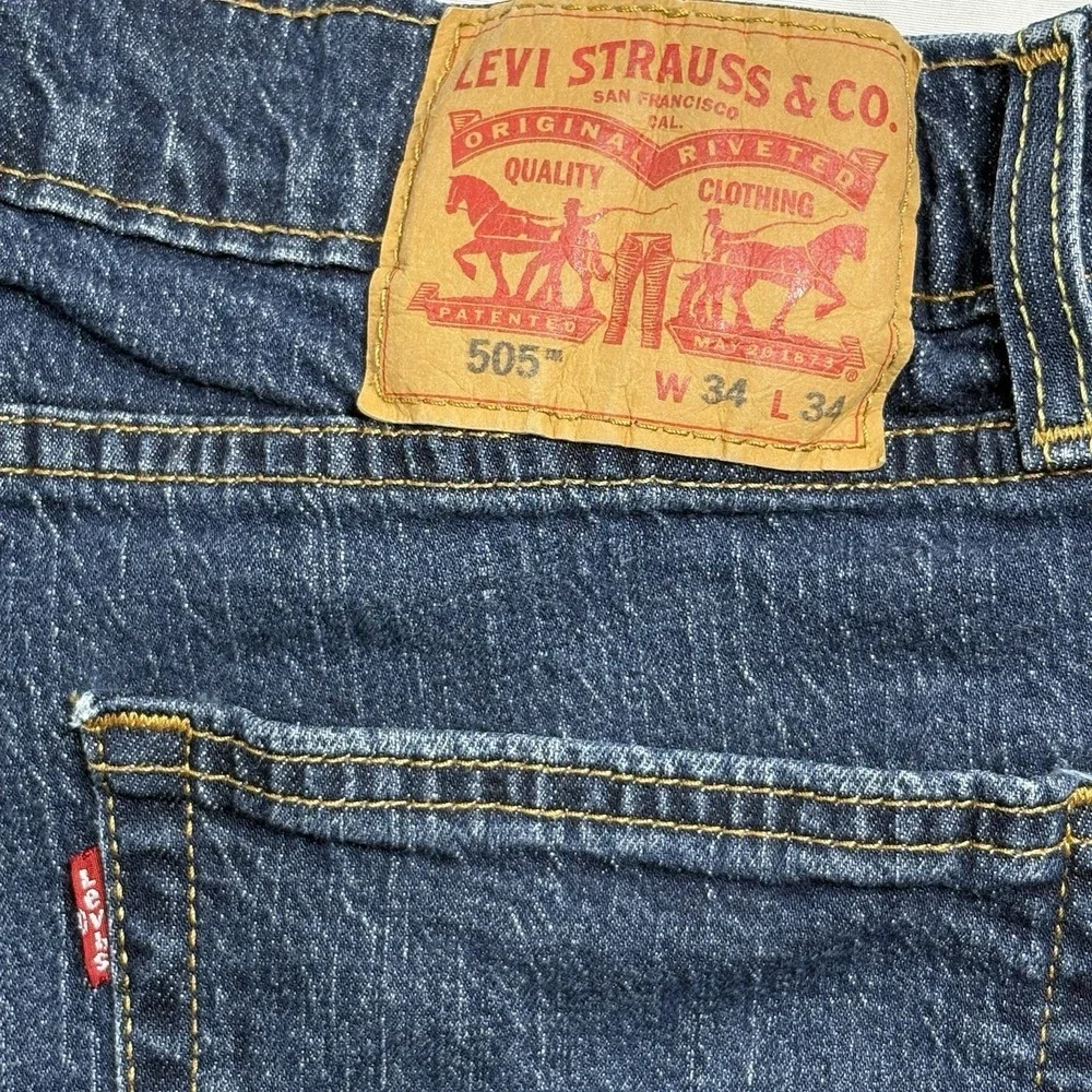 Levis 505 Jeans Mens 34x34 (Act 32x33)‎ Regular Fit Straight Leg Dark Wash Denim